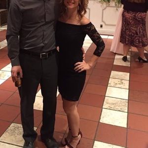 Lace off the shoulder mini dress